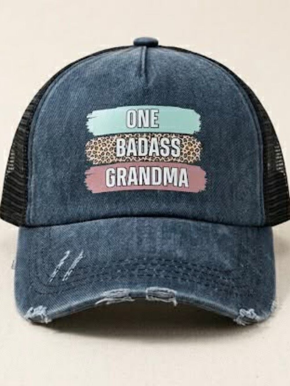 Women’s Distressed "One Badass Grandma" Baseball Cap (Handmade)